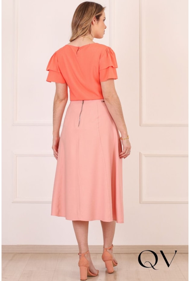 SAIA MIDI EM VISCOSE ROSA - PURO SHARMY