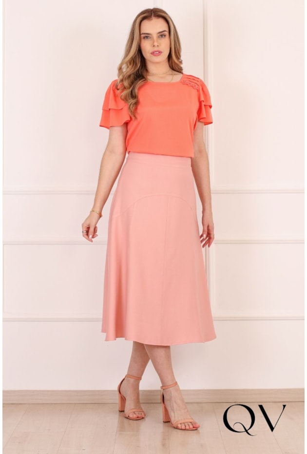SAIA MIDI EM VISCOSE ROSA - PURO SHARMY