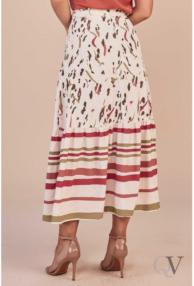 SAIA MIDI ESTAMPADA BARRADO LISTRADO E CINTO - TITANIUM JEANS SAIA MIDI ESTAMPADA BARRADO LISTRADO E CINTO - TITANIUM JEANS