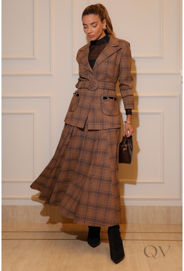 SAIA MIDI EVASÊ EM ALFAIATARIA XADREZ - LUZIA FAZZOLLI