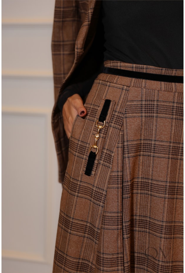 SAIA MIDI EVASÊ EM ALFAIATARIA XADREZ - LUZIA FAZZOLLI