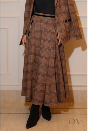 SAIA MIDI EVASÊ EM ALFAIATARIA XADREZ - LUZIA FAZZOLLI