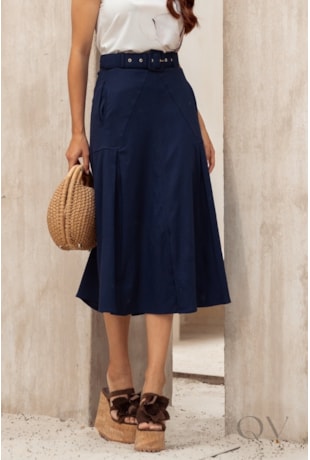SAIA MIDI EVASÊ EM LINHO AZUL MARINHO - JANY PIM