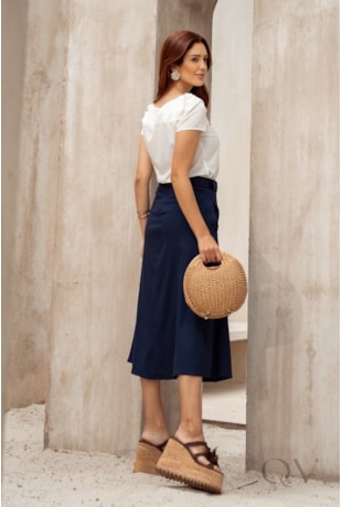 SAIA MIDI EVASÊ EM LINHO AZUL MARINHO - JANY PIM