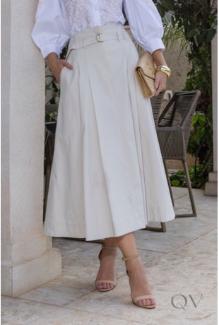 SAIA MIDI EVASÊ EM SARJA BEGE - LUZIA FAZZOLLI