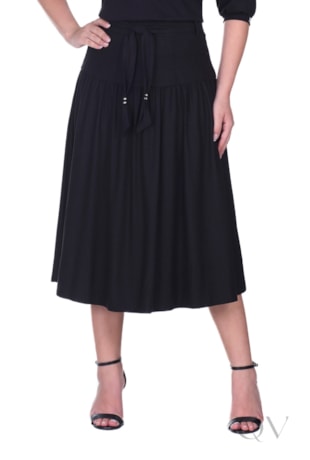 SAIA MIDI GODÊ COM FAIXA EM LINHO PRETO - HAPUK