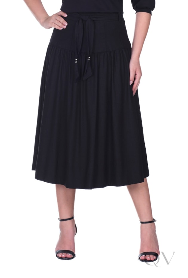 SAIA MIDI GODÊ COM FAIXA EM LINHO PRETO - HAPUK