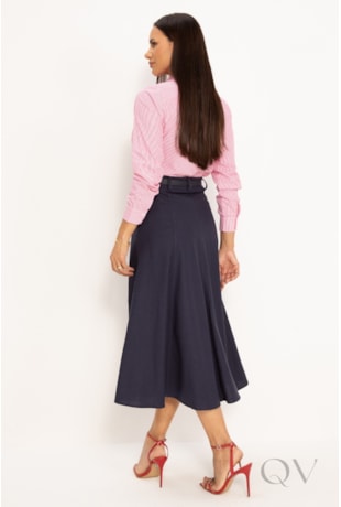 SAIA MIDI GODÊ EM LINHO AZUL MARINHO - LEKAZIS