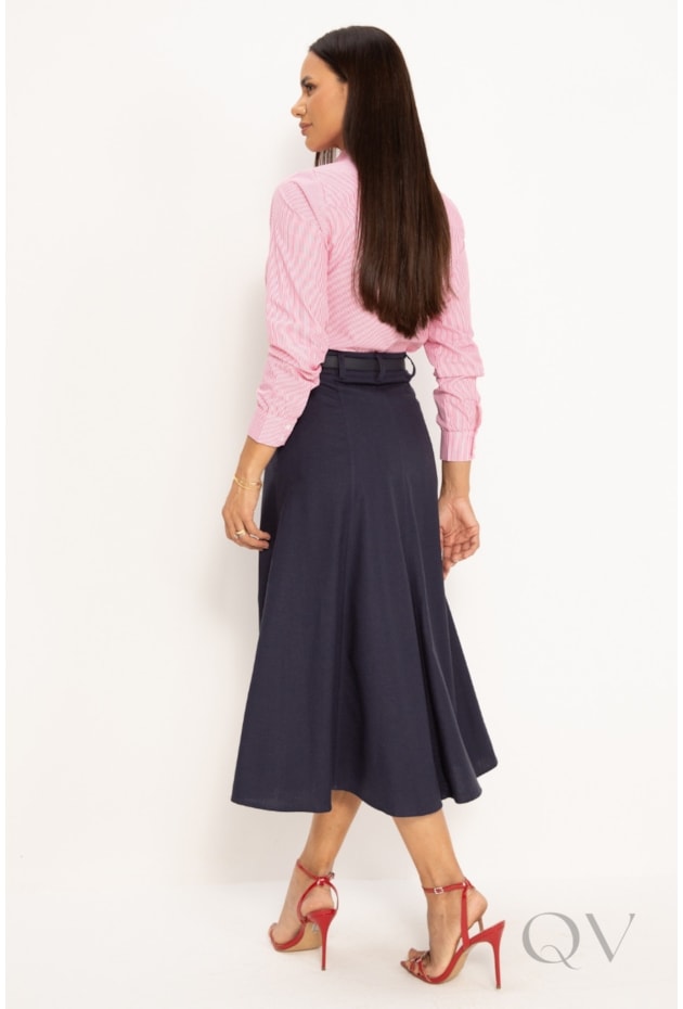 SAIA MIDI GODÊ EM LINHO AZUL MARINHO - LEKAZIS