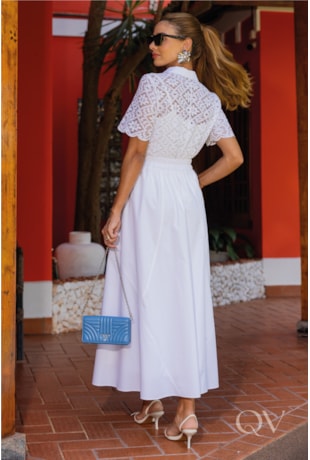 SAIA MIDI GODÊ EM TRICOLINE BRANCO - LUZIA FAZZOLLI