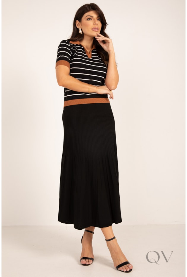 SAIA MIDI GODÊ EM TRICOT PRETO - LEKAZIS