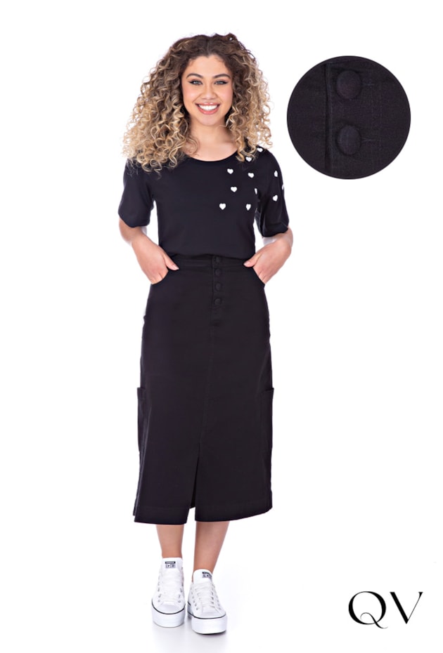 SAIA MIDI JEANS COLOR PRETO - HAPUK