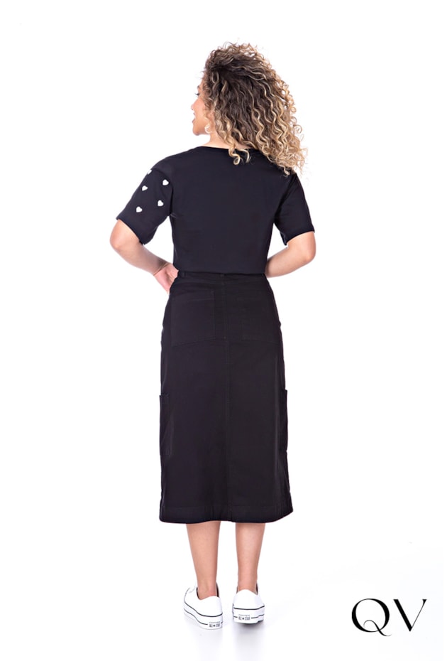 SAIA MIDI JEANS COLOR PRETO - HAPUK