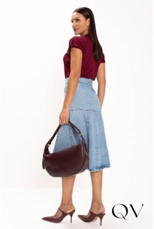 SAIA MIDI JEANS EM RECORTES AZUL - LEKAZIS