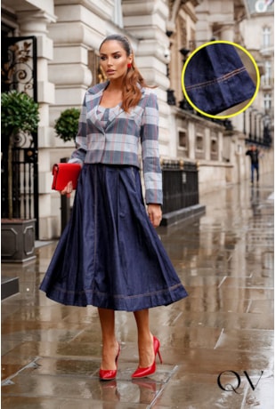 SAIA MIDI JEANS GODÊ COM PESPONTOS - LUZIA FAZZOLLI