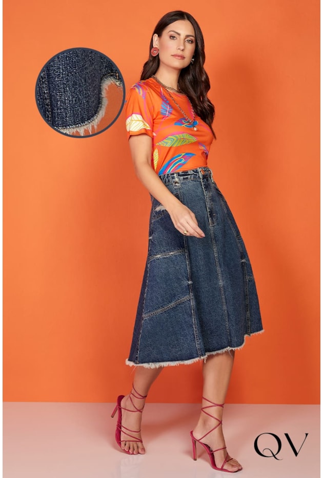 SAIA MIDI JEANS RECORTES LATERAIS - TITANIUM JEANS SAIA MIDI JEANS RECORTES LATERAIS - TITANIUM JEANS