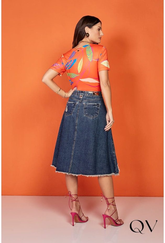 SAIA MIDI JEANS RECORTES LATERAIS - TITANIUM JEANS SAIA MIDI JEANS RECORTES LATERAIS - TITANIUM JEANS