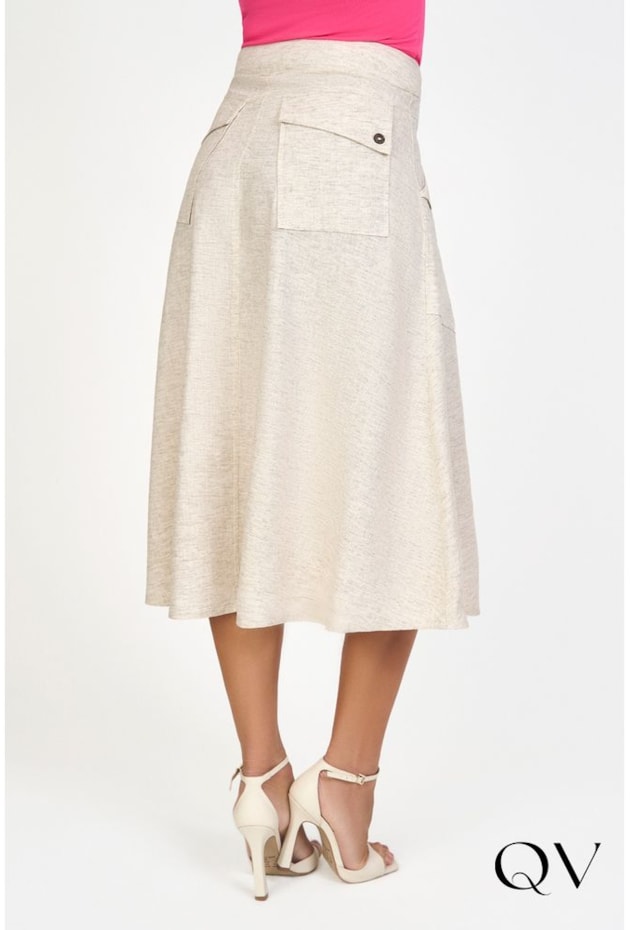 SAIA MIDI LINHO COM BOTÕES BEGE - VIA TOLENTINO SAIA MIDI LINHO COM BOTÕES BEGE - VIA TOLENTINO