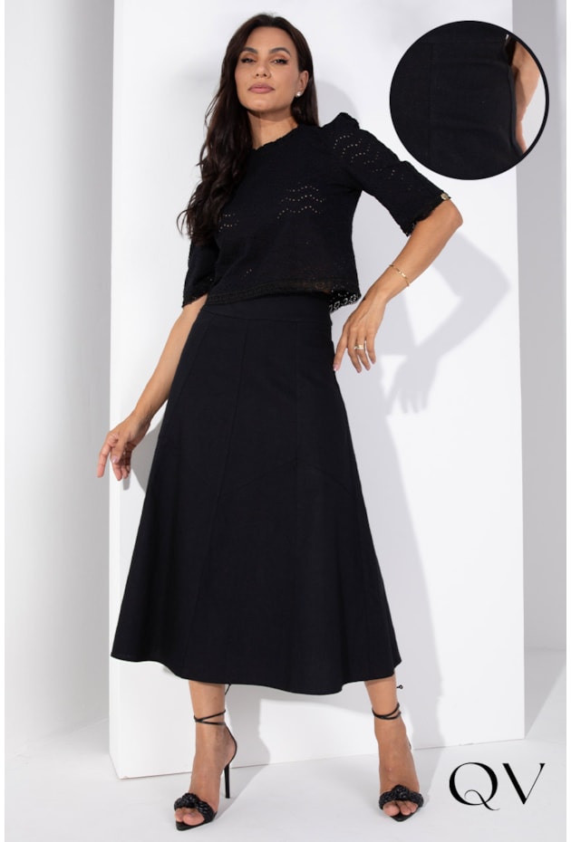 SAIA MIDI LINHO PRETO - LEKAZIS SAIA MIDI LINHO PRETO - LEKAZIS