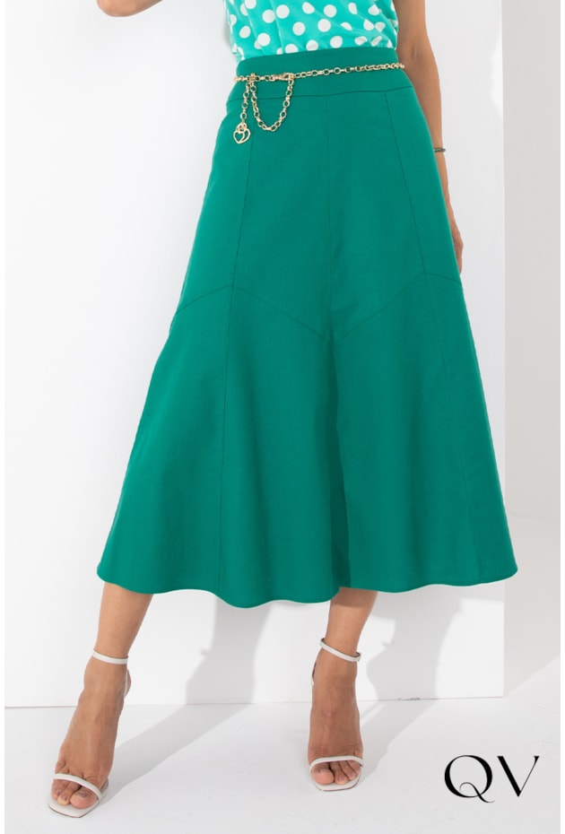 SAIA MIDI LINHO VERDE CIANO - LEKAZIS SAIA MIDI LINHO VERDE CIANO - LEKAZIS