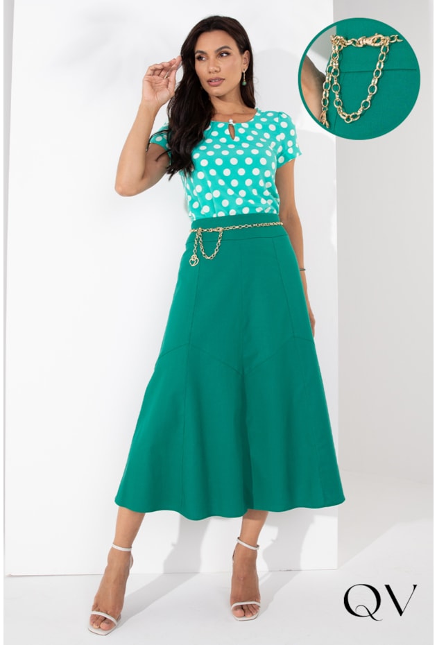 SAIA MIDI LINHO VERDE CIANO - LEKAZIS SAIA MIDI LINHO VERDE CIANO - LEKAZIS