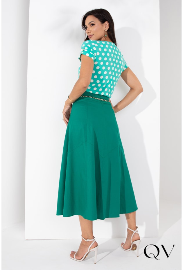 SAIA MIDI LINHO VERDE CIANO - LEKAZIS SAIA MIDI LINHO VERDE CIANO - LEKAZIS
