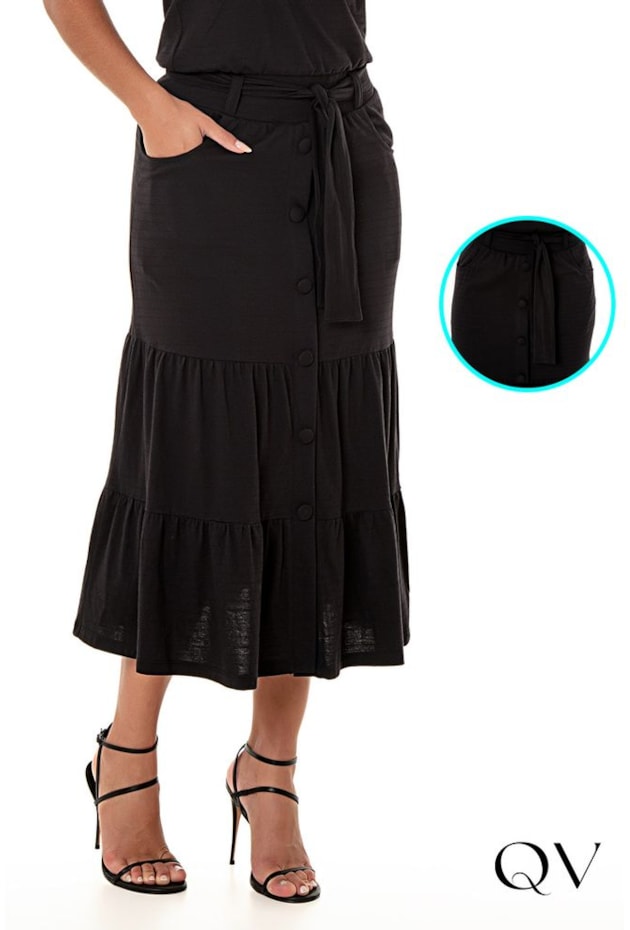 SAIA MIDI MARIAS TEXTURIZADA PRETO - HAPUK SAIA MIDI MARIAS TEXTURIZADA PRETO - HAPUK