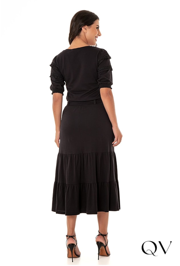 SAIA MIDI MARIAS TEXTURIZADA PRETO - HAPUK SAIA MIDI MARIAS TEXTURIZADA PRETO - HAPUK