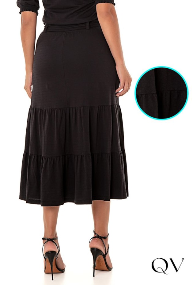 SAIA MIDI MARIAS TEXTURIZADA PRETO - HAPUK SAIA MIDI MARIAS TEXTURIZADA PRETO - HAPUK