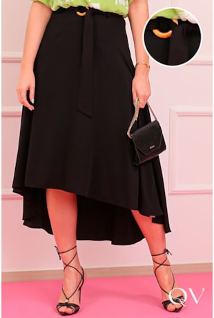SAIA MIDI MULLET VISCOSE PRETO - PURO SHARMY