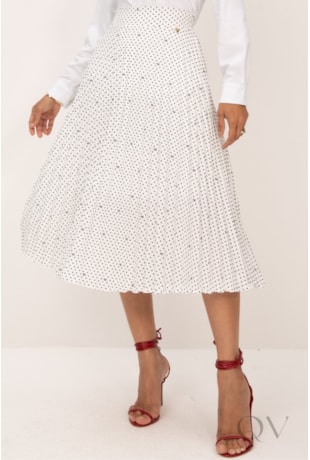 SAIA MIDI PLISSADA EM OFF ESTAMPA LK COM POÁS PRETO - LEKAZIS