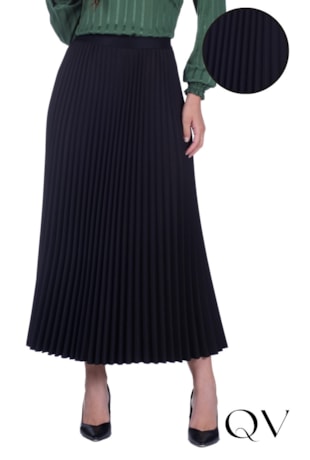 SAIA MIDI PLISSADO EM TECIDO PLANO PRETO - HAPUK SAIA MIDI PLISSADO EM TECIDO PLANO PRETO - HAPUK