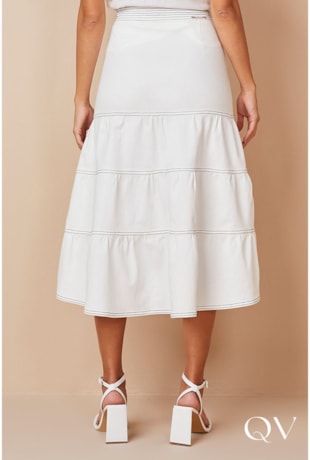 SAIA MIDI SARJA COM BABADOS OFF WHITE - TITANIUM JEANS