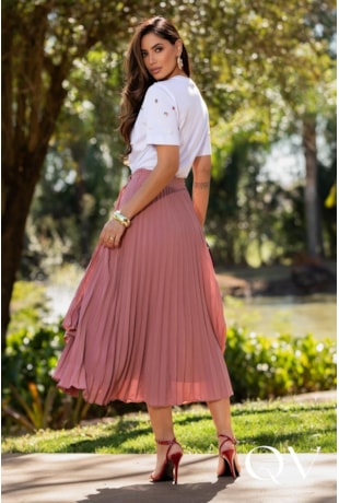 SAIA MIDI TRANSPASSADA EM CHIFFON PLISSADO ROSE - LUZIA FAZZOLLI