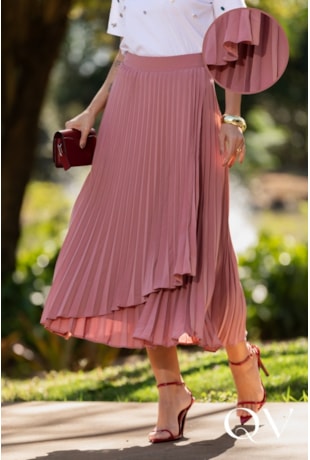 SAIA MIDI TRANSPASSADA EM CHIFFON PLISSADO ROSE - LUZIA FAZZOLLI