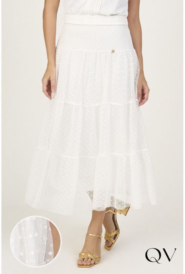 SAIA MIDI TULE COM POÁ OFF WHITE - VIA TOLENTINO SAIA MIDI TULE COM POÁ OFF WHITE - VIA TOLENTINO