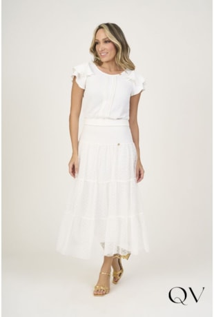 SAIA MIDI TULE COM POÁ OFF WHITE - VIA TOLENTINO