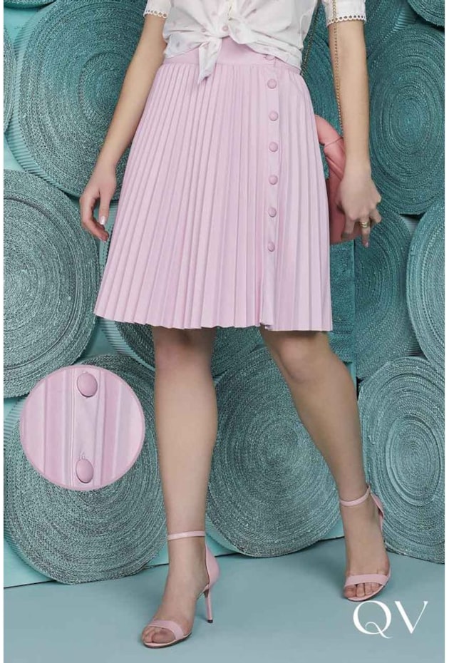 SAIA PLISSADA COURO ECO ROSA - FASCÍNIUS SAIA PLISSADA COURO ECO ROSA - FASCÍNIUS