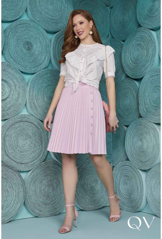 SAIA PLISSADA COURO ECO ROSA - FASCÍNIUS SAIA PLISSADA COURO ECO ROSA - FASCÍNIUS