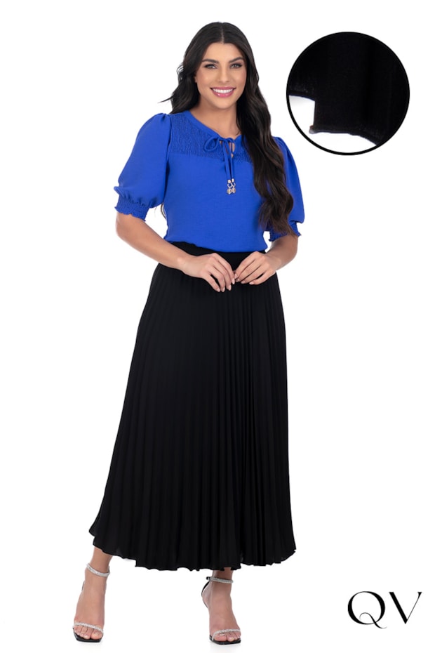 SAIA PLISSADA MAXI MIDI PRETO - HAPUK