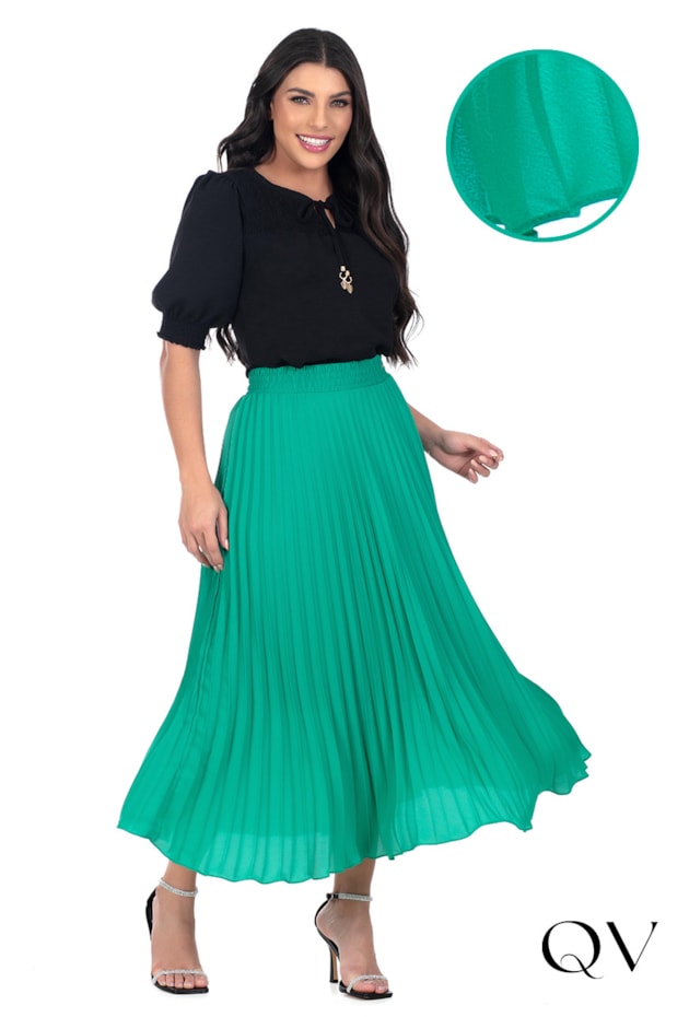 SAIA PLISSADA MAXI MIDI VERDE - HAPUK