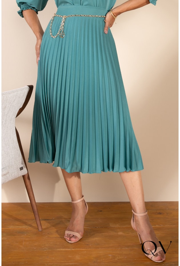 SAIA PLISSADA VERDE ESCURO - LEKAZIS SAIA PLISSADA VERDE ESCURO - LEKAZIS