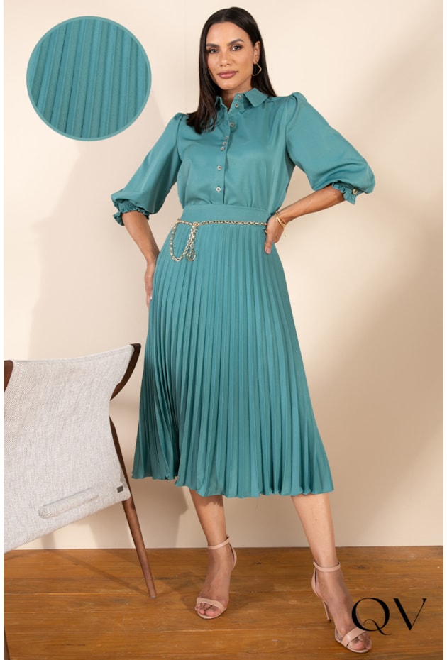 SAIA PLISSADA VERDE ESCURO - LEKAZIS SAIA PLISSADA VERDE ESCURO - LEKAZIS