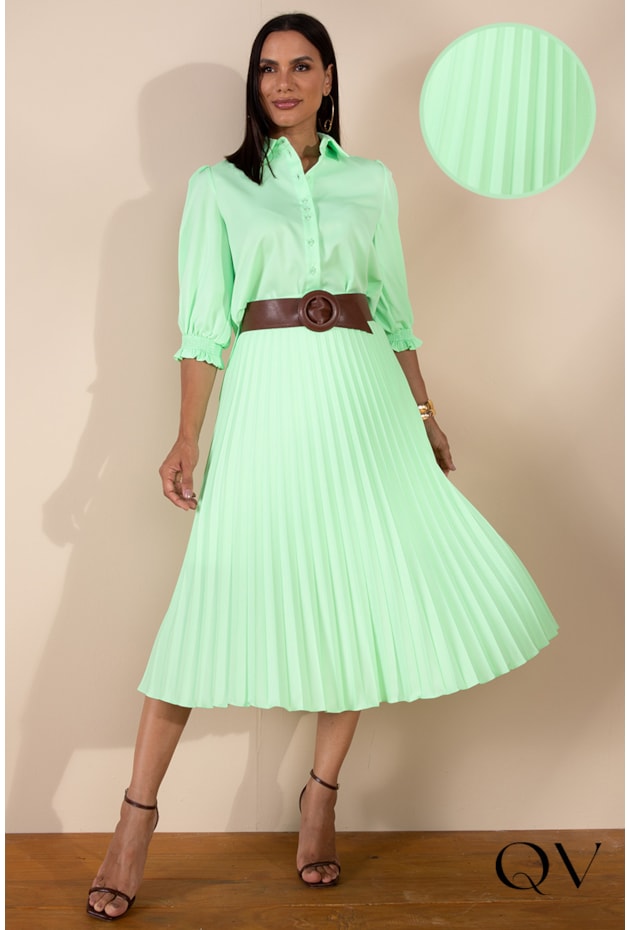 SAIA PLISSADA VERDE LIMA - LEKAZIS