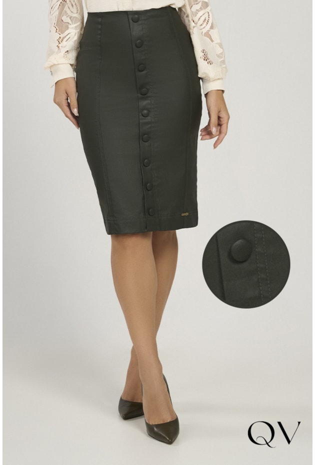 SAIA RESINADA COM BOTÕES ENCAPADOS VERDE - VIA TOLENTINO SAIA RESINADA COM BOTÕES ENCAPADOS VERDE - VIA TOLENTINO