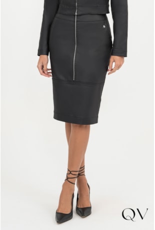 SAIA RESINADA ZÍPER FRONTAL JEANS PRETO - VIA TOLENTINO 