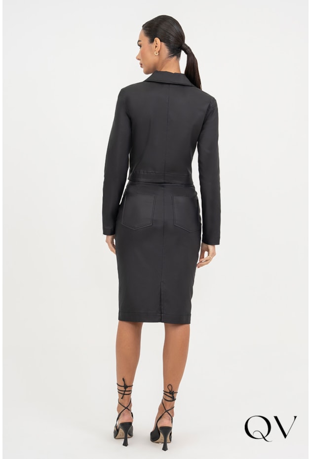 SAIA RESINADA ZÍPER FRONTAL JEANS PRETO - VIA TOLENTINO 