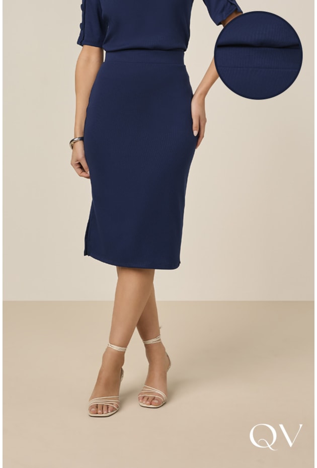 SAIA RETA DE MALHA CANELADA AZUL MARINHO - TITANIUM JEANS SAIA RETA DE MALHA CANELADA AZUL MARINHO - TITANIUM JEANS