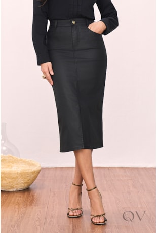 SAIA RETA EM RESINADA PRETO - TITANIUM JEANS