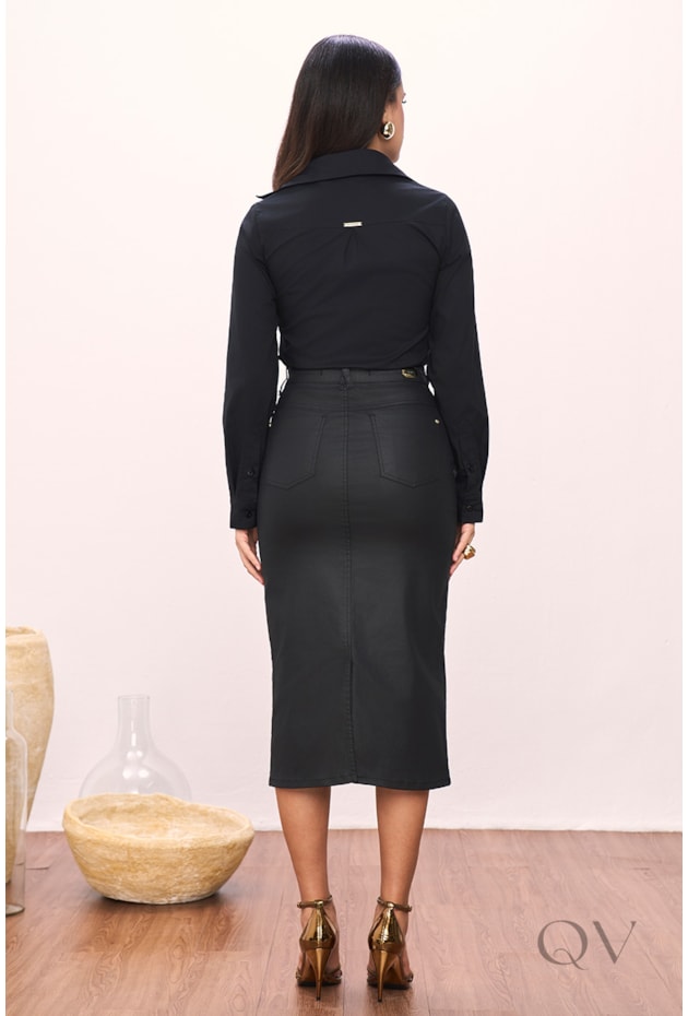 SAIA RETA EM RESINADA PRETO - TITANIUM JEANS